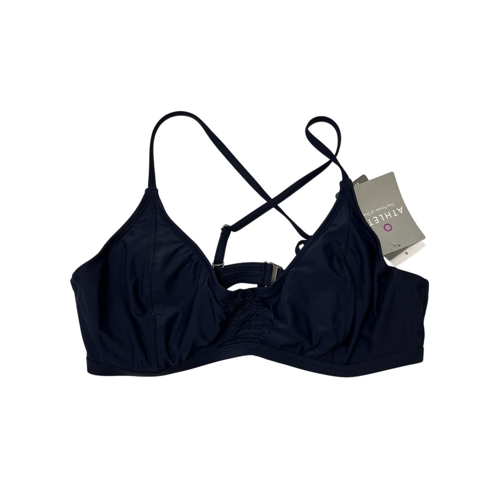 Athleta Smocked Bikini Top 38 B/C Blue Underwire Cross Strap Back Beach Swim